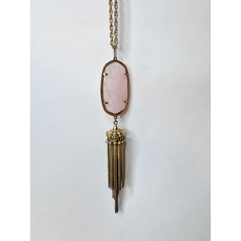 Kendra Scott | Rayne Long Tassel Pendant Necklace‎ Rose Quartz, Gold Tone